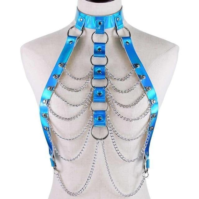 Holographic Chain Harness Women Body Fetish Clothing  Clothing