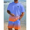 New Gradient Color T-shirt Shorts 2-pcs Set Short Sleeve T-shirts Elastic Waist Shorts Set Pocket Hawaiian Men's Beach Swimsuit