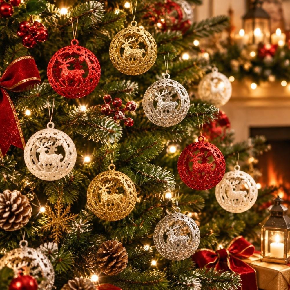 6Pcs Glitter Christmas Ball Ornaments Hanging Xmas Tree Decoration Balls Holiday Home Decoration
