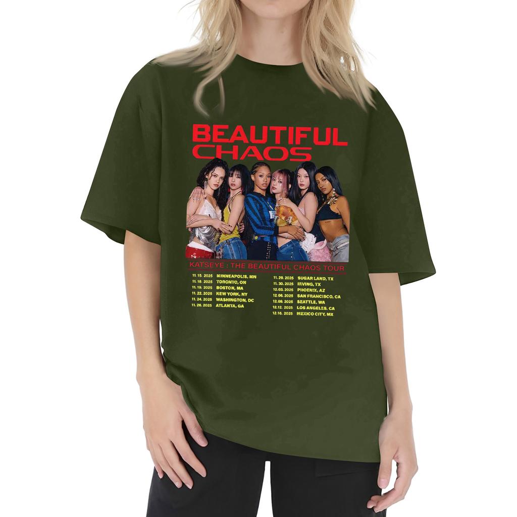 Damski T-shirt z krótkim rękawem i nadrukiem z okrągłym dekoltem