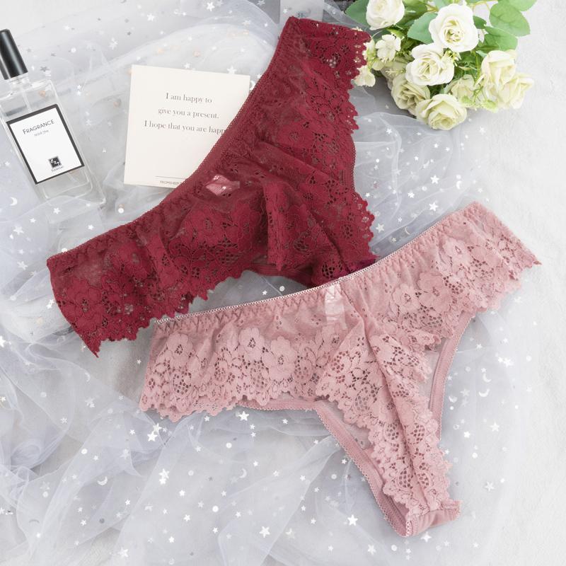 Lace Women Thong Transparent Sexy Briefs Female Intimate Underpants Low Rise Lingerie T Back Knickers