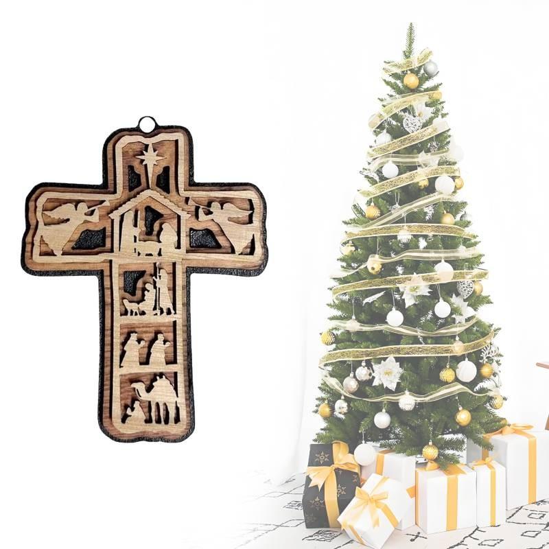 Christmas Multilayer Cross Pendants Decorated Wooden Decorations Party Gifts