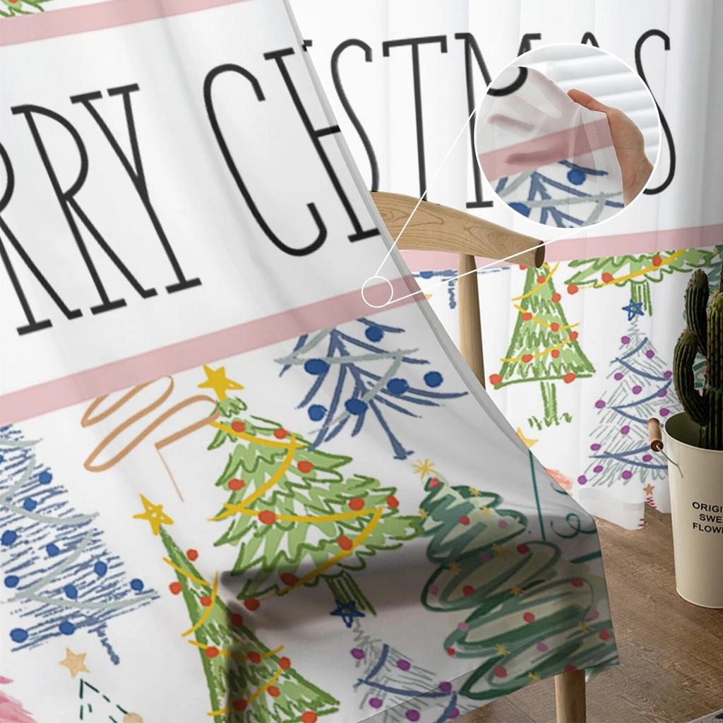 Christmas Christmas Tree Hand Drawn Sheer Curtains For Living Room Bedroom Tulle Curtain For Kitchen Voile Curtain Blind Panels
