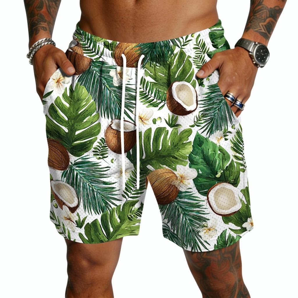 Herren Leichte Shorts mit Kordelzug Schnelltrocknend Entspannte Passform Fünf Taschen Sommer Strand Print Lässig Elastischer Bund Shorts