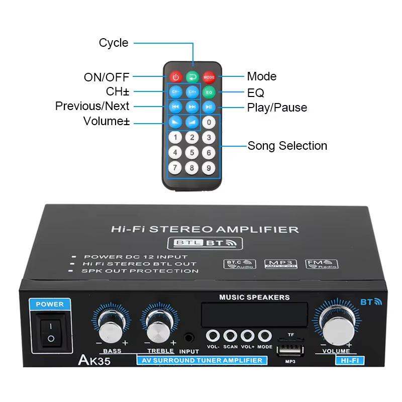 Nowy Wzmacniacz Mocy Domowej AK35 800W 2-kanałowy Bluetooth 5.0 Mini Hifi Cyfrowy Wzmacniacz Dźwięku Stereo Obsługa FM USB SD Wejście Mikrofonowe
