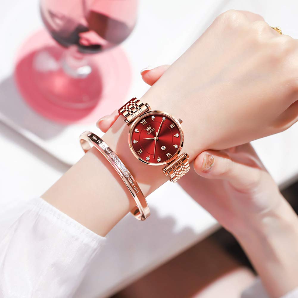 OLEVS Arm Japanese Ultra Rose Stainless Steel Stylish Water Resistant Watch Bracelet Pink Day Gift for Watch for Christmas Gift OLEVS Women's Watch,