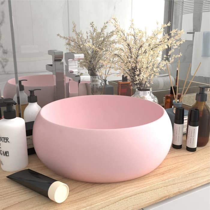 VidaXL Round Luxury Washbasin Countertop Toilet Sink Bathroom Kitchen Cloakroom Home Interior Pink 146999