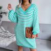 Women's Spring High Waist Pleated Dress Short Sleeve O Neck Knee Length Solid Color Butterfly Print