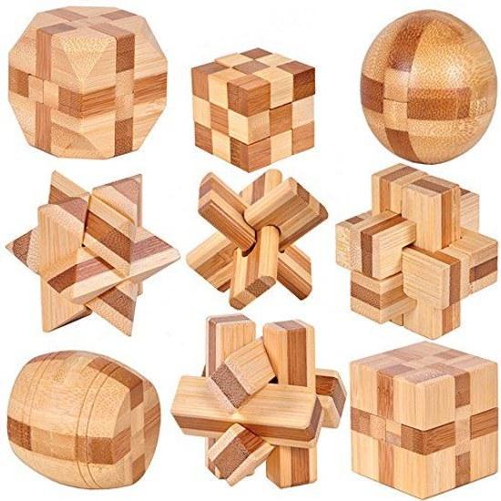 Brain exercise IQ test 3D wooden puzzle toy set 12 mind teaser puzzles adults children gift