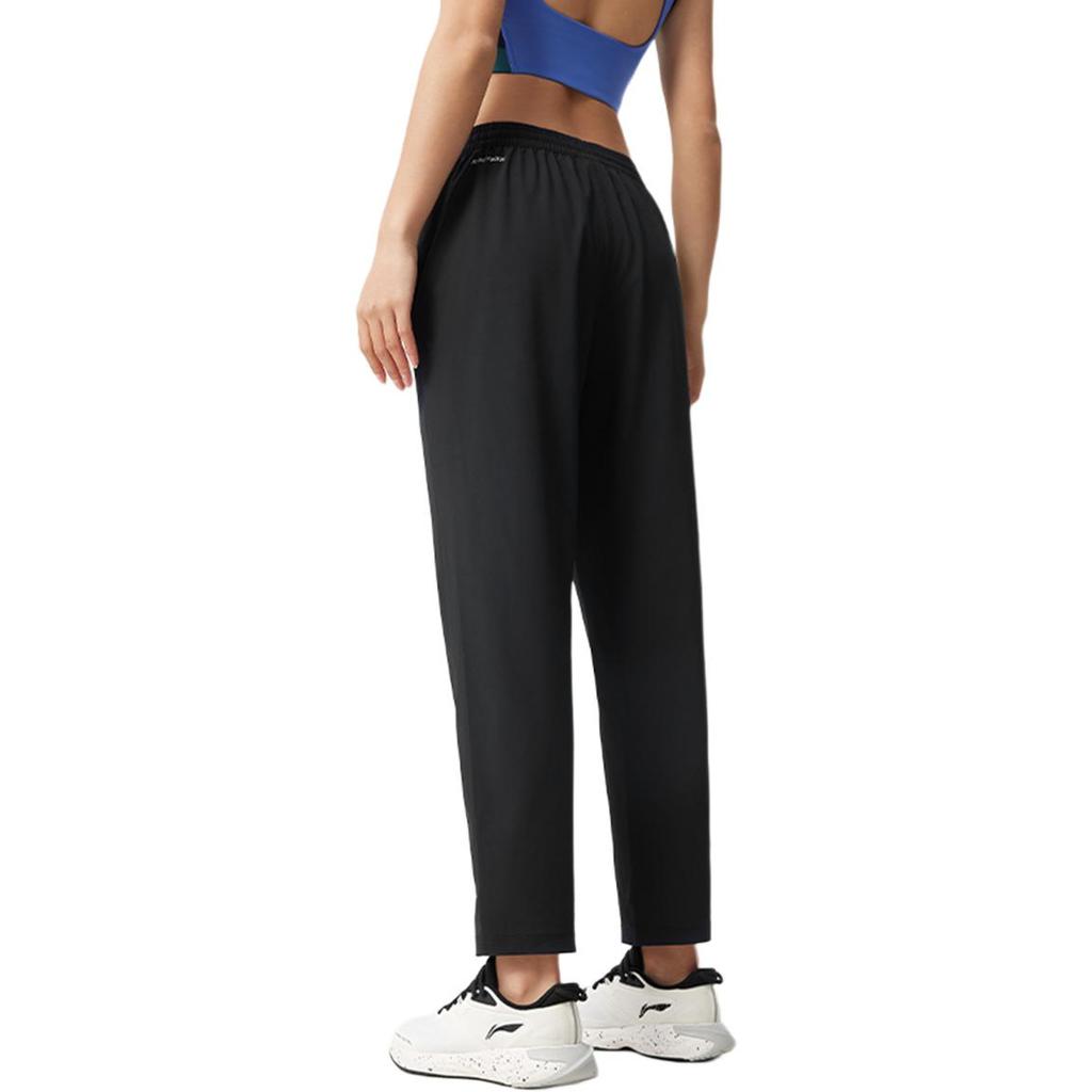 Li Ning Fitness Serie Lässig Einfarbig Einfach Gerades Bein Mittelhoch Geschnittene Gestrickte Sporthose Damen Unterteile Schwarz AYKV092-1