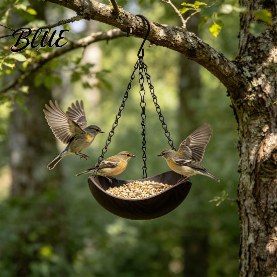 Realistic Wood Grain Bird Feeder Outdoor Feeder Garden Hanging 1 or 2 Wooden Texture Bowls Backyard for Wild Birds Patio Porch Decor