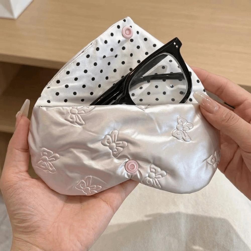 Bow Embossed Eyeglass Case Pink Color Glasses Storage Bag Sunglasses Pouch Storage Solution