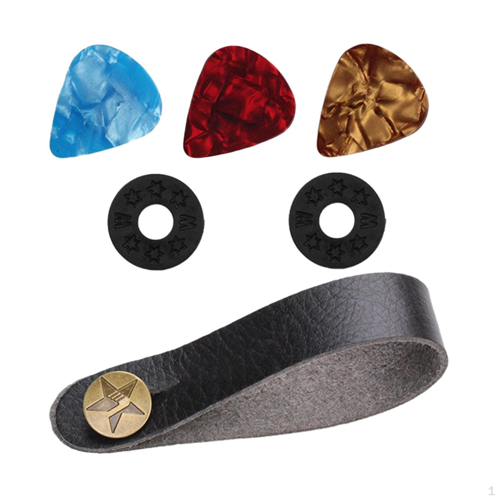 Guitar Strap Button, PU Leather Headstock Adapter Tie Neck Link for Acoustic Guitar, Black Strap