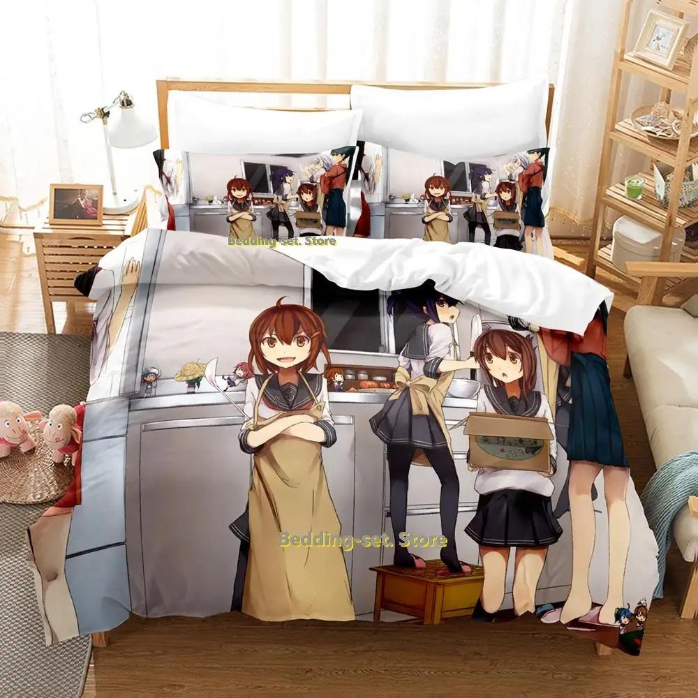 Nytt Kantai Collection Sängklädesset Tecknad Anime tredelat set Vuxen Barn Sovrum Påslakanset 3D Kawaii Flicka enkelsängsset