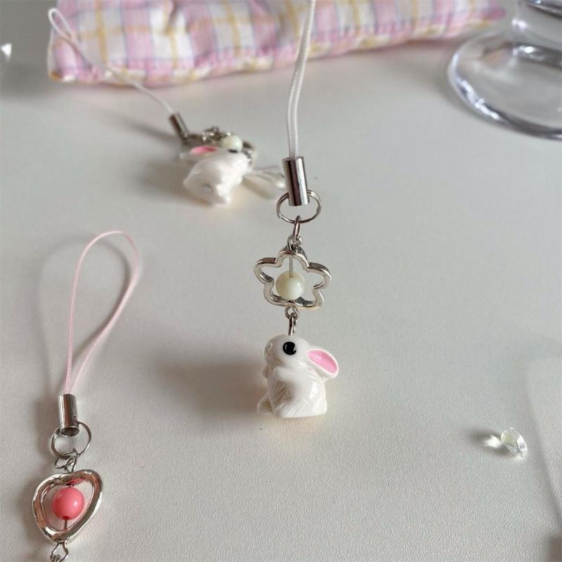Korean 3D Rabbit Flower Phone Chain Lanyard Y2k Girl Bowknot Keychain Sweet Bag Pendant Decoration Backpack Ornament