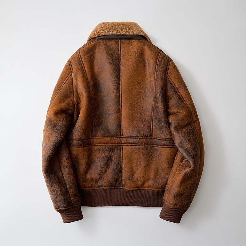 Mens Short Fleece-Lined Aviator Jacket With Rabbit Fur Trim Hooded Outdoor Style In Black Yellow Brown