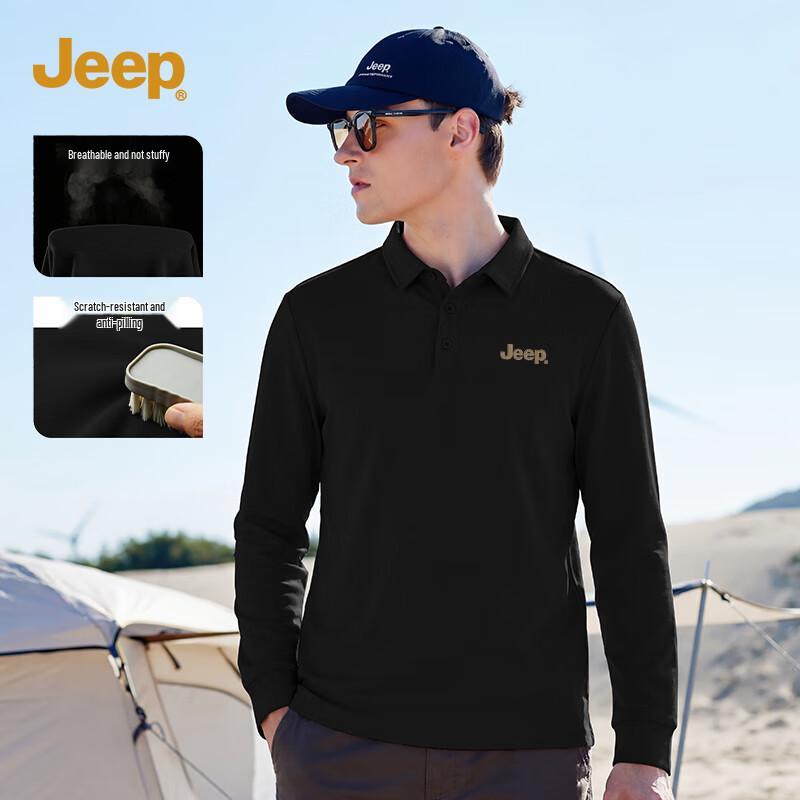 JEEP Men s Loose-Fit Long Sleeve Polo T-Shirt M