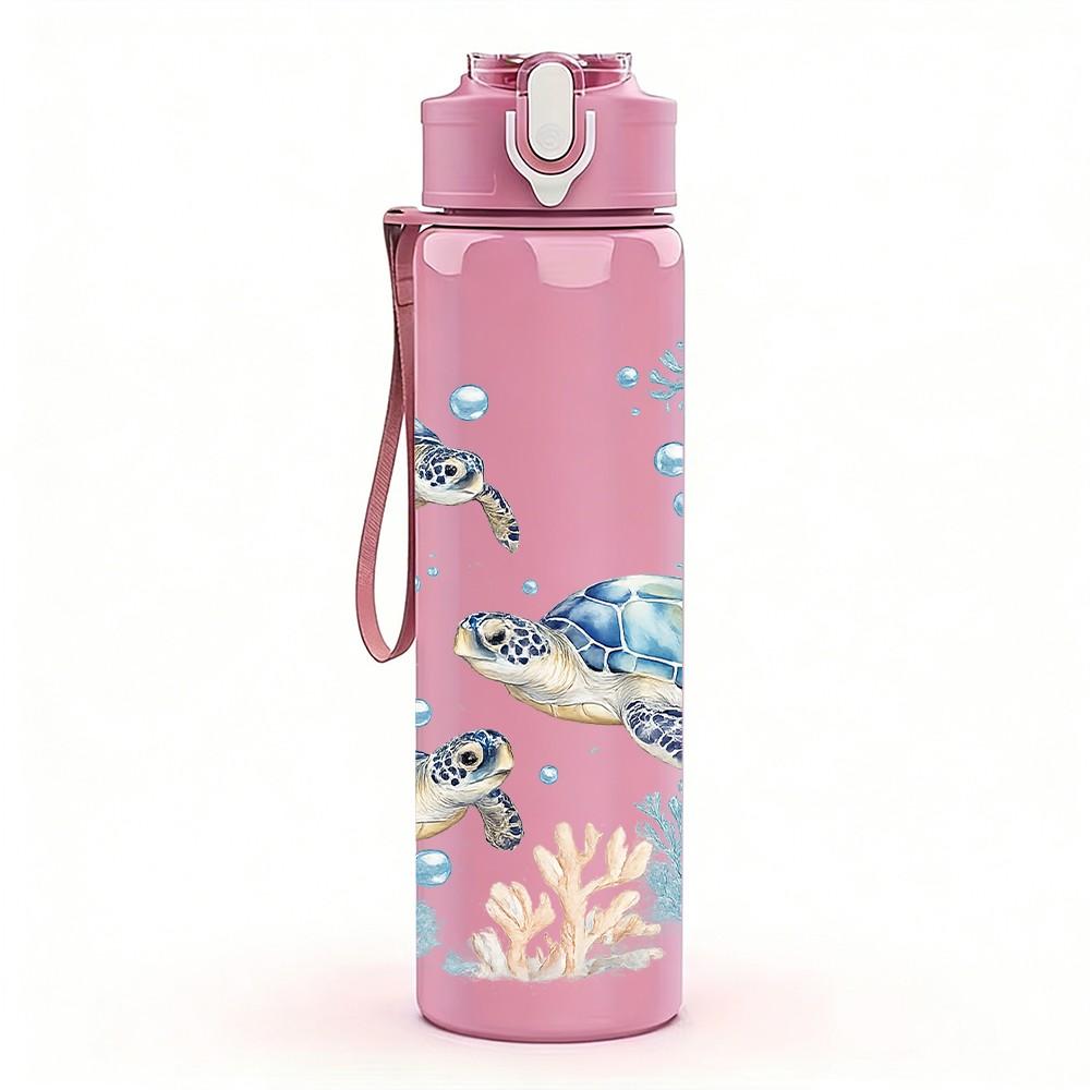 1 PZ Tartaruga Marina Animale Marino Sott'acqua Stampa 750ml Colore Plastica Borraccia Sportiva Tappo Flip Anti-perdita con Cannuccia Adatta per Sport Ufficio Uso Domestico