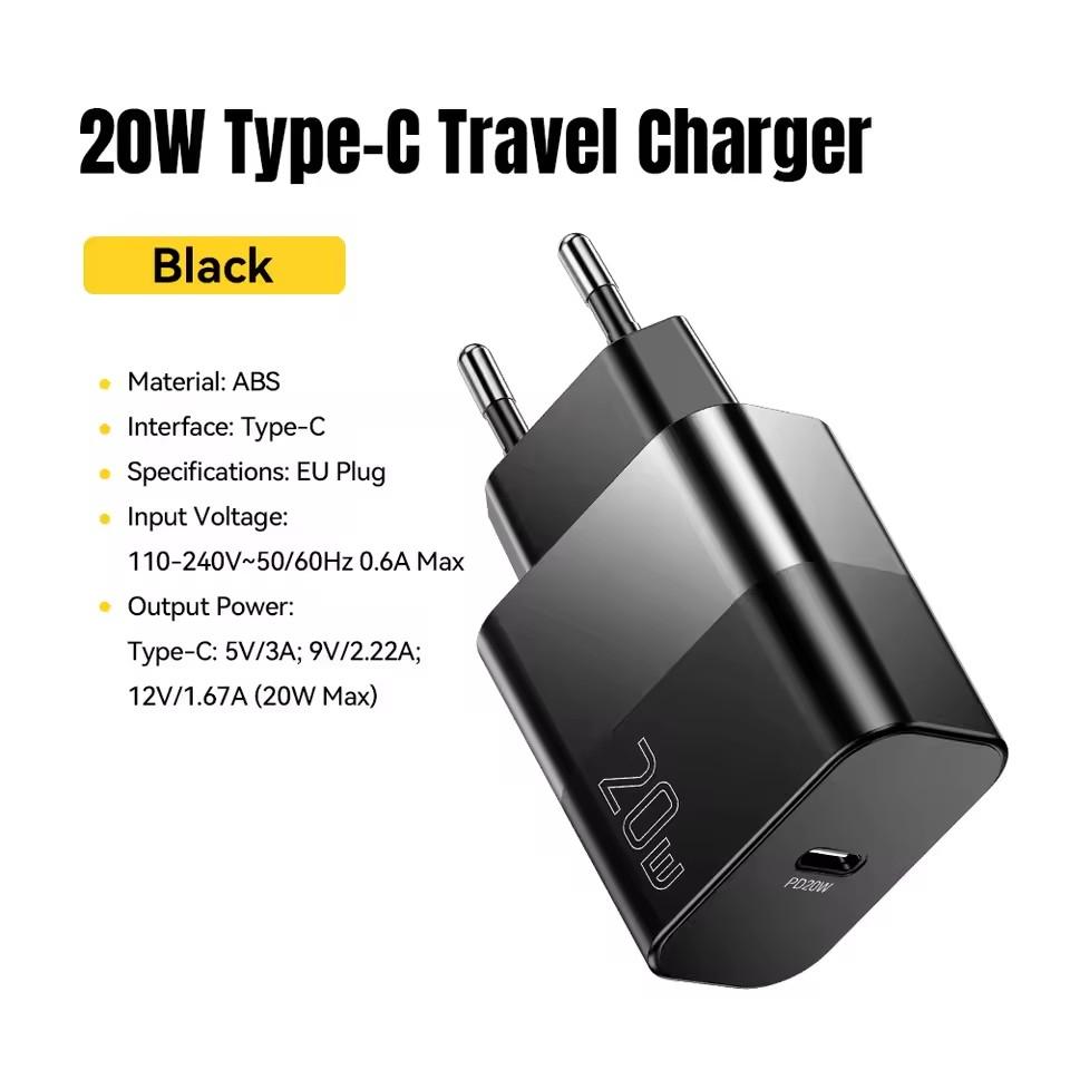 

Зарядное устройство Essager 20W USB Type C GaN Портативное USB C дорожное зарядное устройство Поддержка Type C PD быстрой зарядки для телефона 16 15 14 13 Pro Max 20W EU Plug чёрный