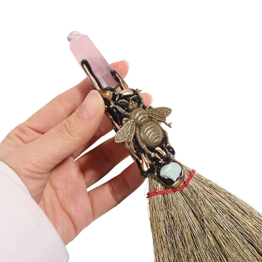 Natural Witch Broom Ornaments Rough Stone Broom Craft Crystal Column Point Stone Broom  Psychic