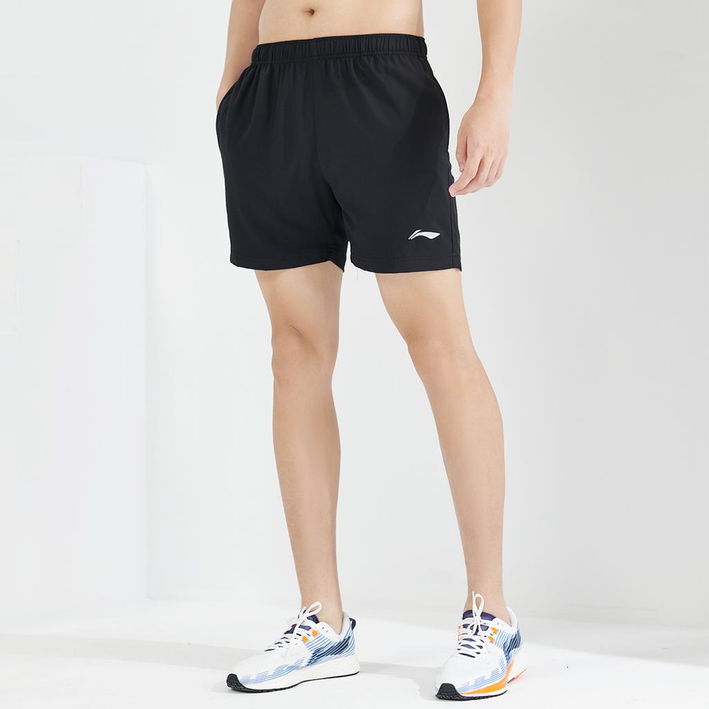 Li Ning Fitness Series Logo Print Elastic Waist Loose Sports Shorts Unisex Shorts Black AKSSC27-1