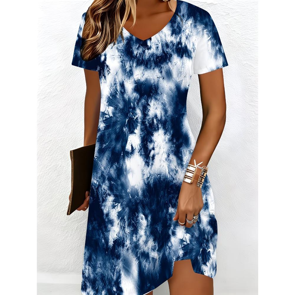 Summer Women's V-neck Short-sleeve Casual Floral Print Dress