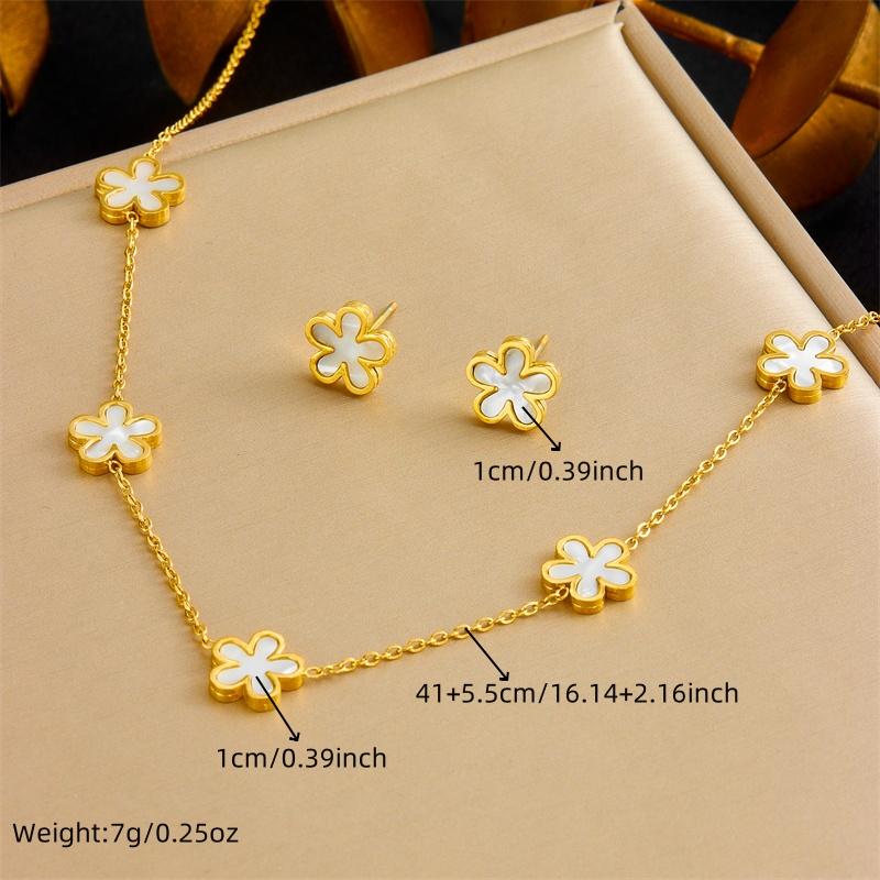 

316L Stainless Steel White Flower Petal Necklace Earrings Set For Women New Fashion Gold Color Waterproof Jewelry Party Gifts