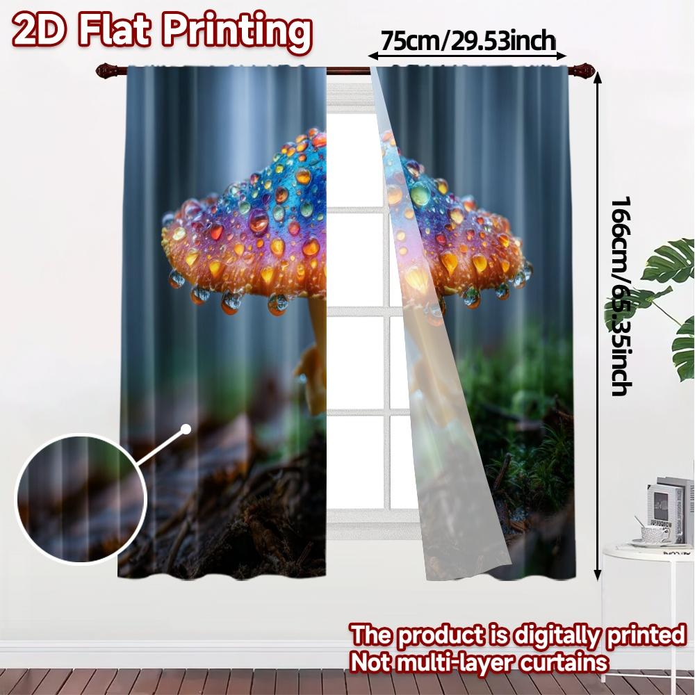 Thermal Flat Printing Curtains Without Rod Mystic Mushroom Popular Pattern Yarn Insulation Curtain Set Of 2 Made Polyester Washable