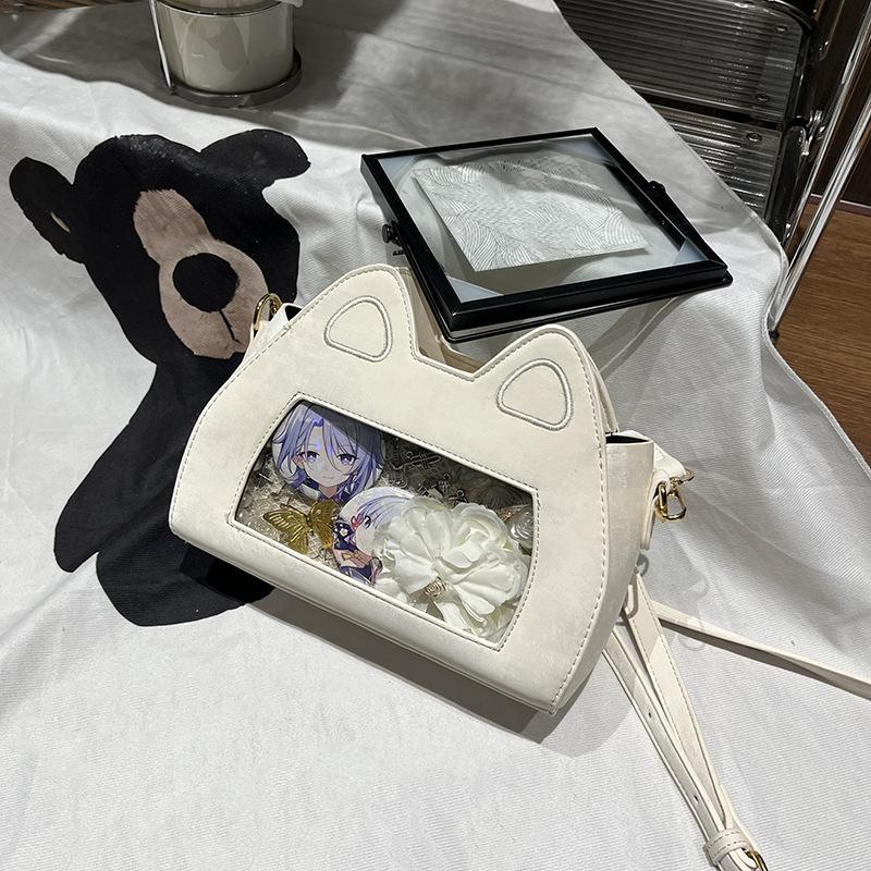 SCIONE New Cat Ear Soft Cute Shoulder Bag Fashion Cartoon Crossbody Bag Personality Transparent Splicing Joker Crossbody Bag