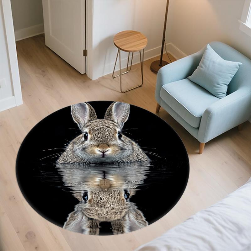 Black Rabbit pattern round rug,Carpet Rug for Living Room Bedroom Sofa Playroom Decor,Non-slip Floor Mat,Holiday Gifts and Birthday Gifts