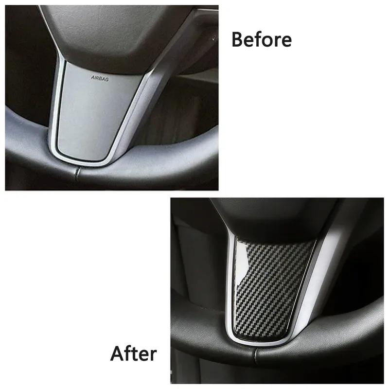 For Tesla Model 3 Steering Wheel Switch Button Frame Molding Cover Trim Carbon Fiber Printed ABS Car Interior Accessories