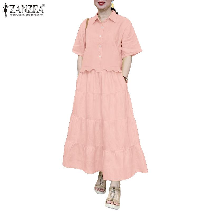 ZANZEA Dámské letní dvoudílné oblekové soupravy s krátkým rukávem a dlouhou sukní