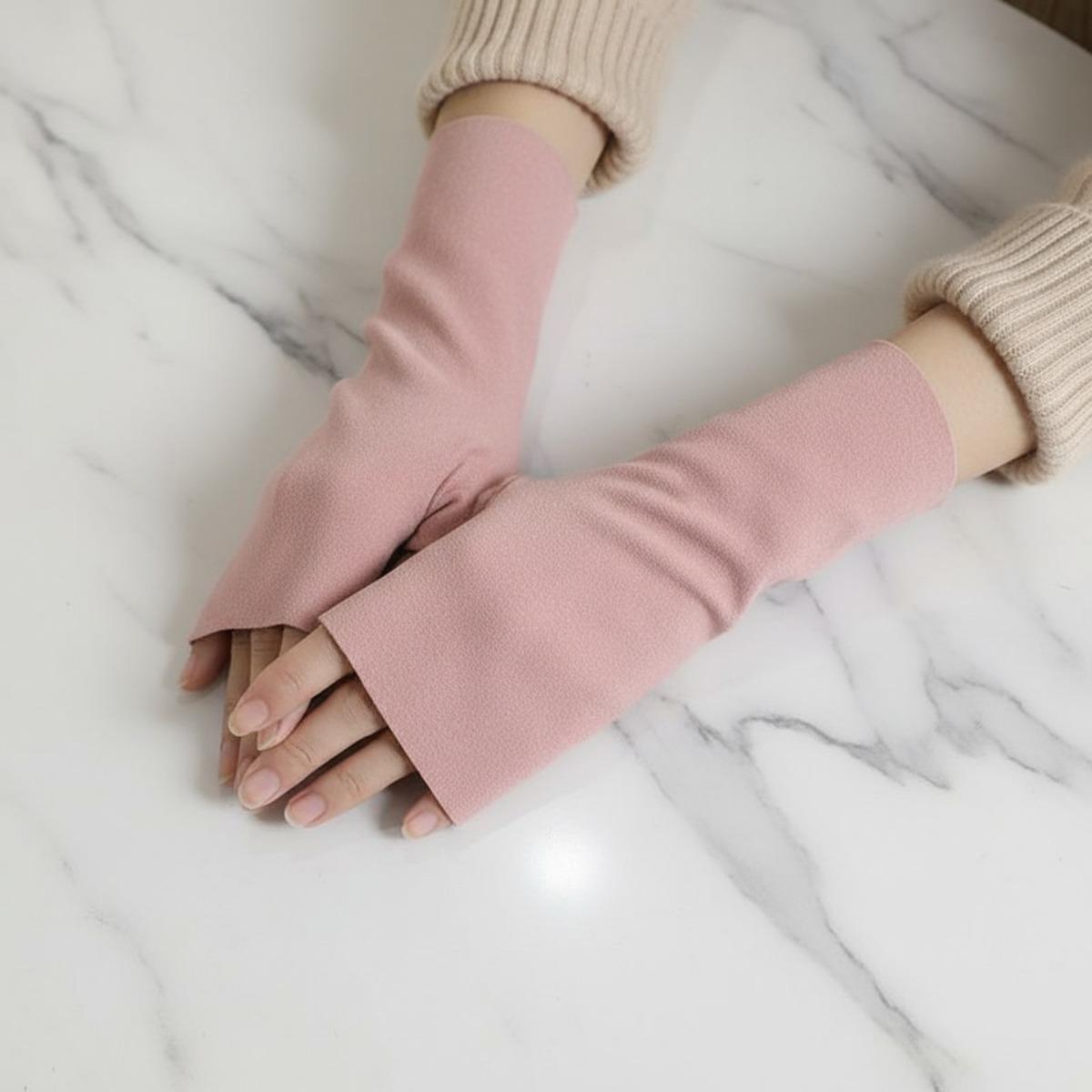 

De Rong, Half Fingered Gloves, Warm, Student, Writing, Touchscreen, Gloves, Self Heating, Office, Typing, Fingerless Gloves розовый