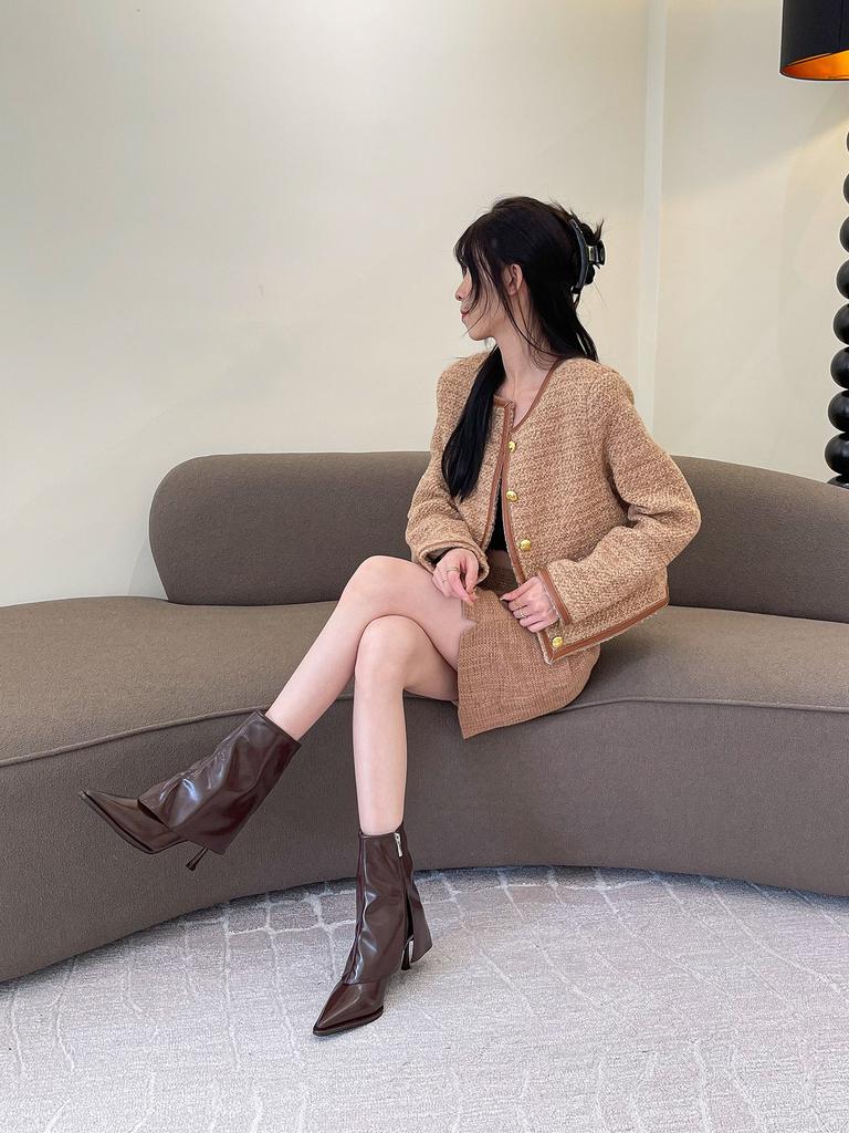 Trendig! Spitze High-Heel Hosenstiefel Damen 2025 neu weiches Leder dünner Absatz dünne Stiefel