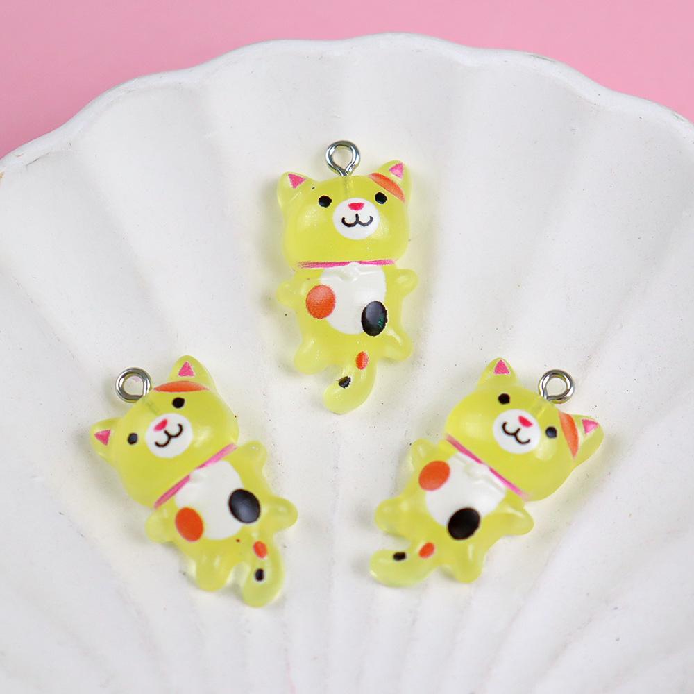 

DW85 10pcs Mixed Cartoon Cute Cat Charms 3D Luminous Resin Animal Pendants For DIY Bracelet Necklace Jewelry Making Accessory 10Pcs