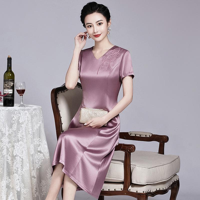 High-End Acetate Satin Summer Dress for Formal Events