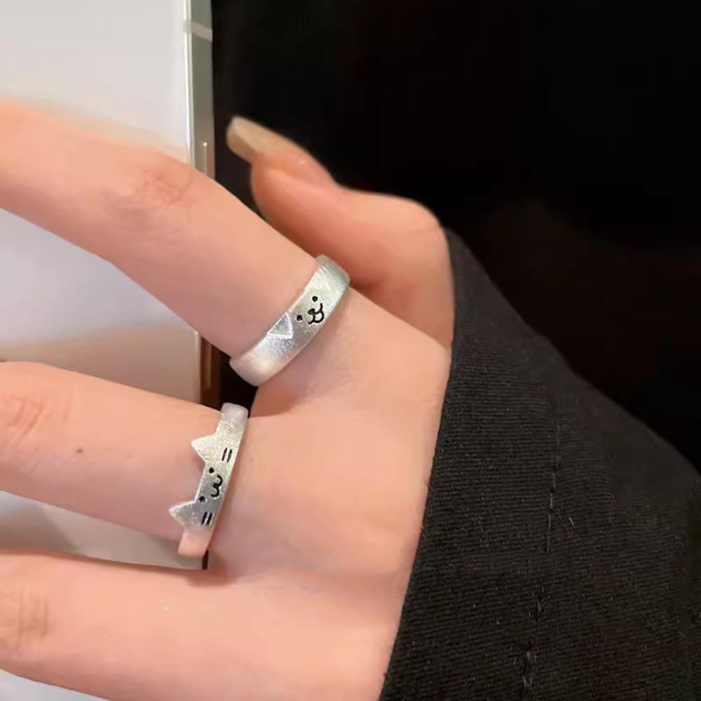 Cute Dog Cat Opening Ring Dull Polish Valentine's Day Gift Animal Couple Ring Women Men