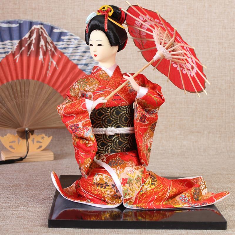 Japanese Kimono Geisha Doll Silk Figure Sitting Posture Style 14inch Japanese Cuisine Decoration Hotel Supplies New Year Gift
