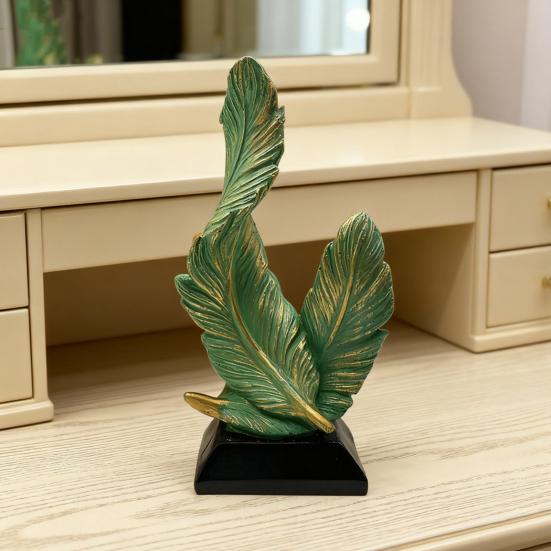 Yousheng Artistic Feather Statue Modern Green White Feather Shape Resin Figurine Sculpture Home Office Desktop Decoration Ornament