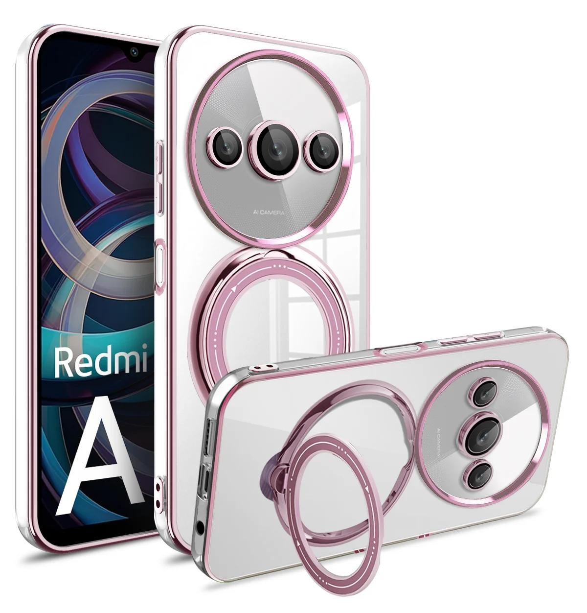 

Держатель для чехла Magsafe для Redmi A3 Note 13 Pro Plus 4G 5G Xiaomi Poco X6 Pro X6 13T Прозрачная задняя подставка-кольцо Магнитный кронштейн Чехол for Xiaomi Poco X6 розового золота