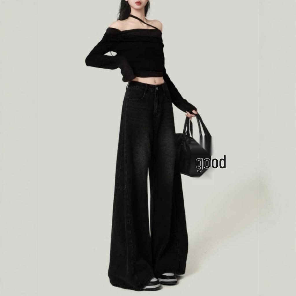 Women's Retro High-Waisted Wide-Leg Gray Jeans - 2025 Spring/Autumn Collection