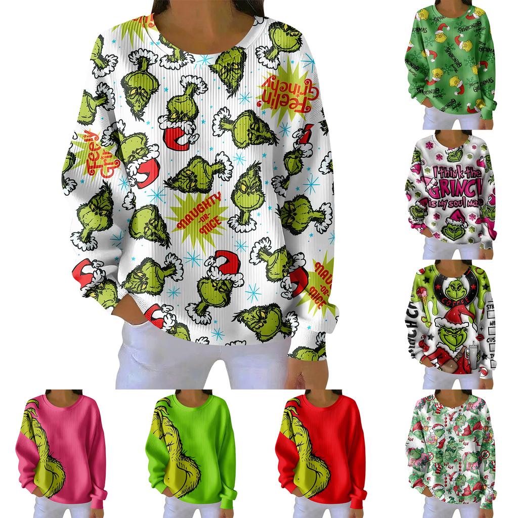 Women's Loose Comfortable Casual And Fashionable Round Neck Pattern Long Sleeved Sweatshirt