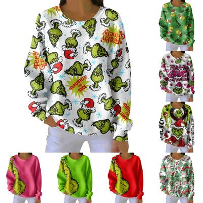 Damen Locker Bequem Lässig Und Modisch Rundhals Muster Langarm Sweatshirt