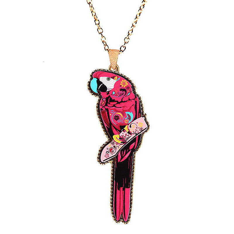 Colorful Animal Parrot Full Crystal Rhinestone Pendant Necklace Sweater Chain