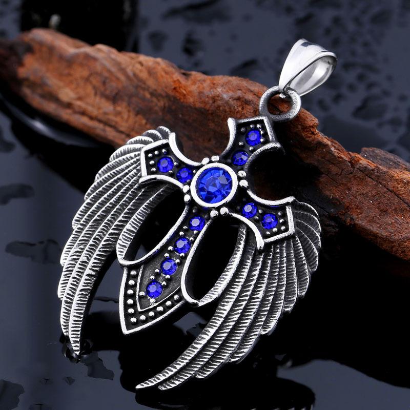 Retro Jewelry Fashion Popular Men's Nightclub Pendant Angel Cross Necklace