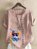 Women's Fashion Colorful Rabbit Print Shot Sleeve T-shirt Loose Cotton Shirt Casual Loose Summer Blouse Tops Plus Size