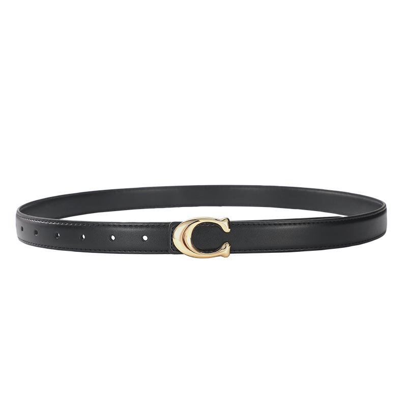 Chic Versatile Women's Thin Leather Waist Belt with Simple Letter Buckle - Black, Ins Style, Light Luxury.