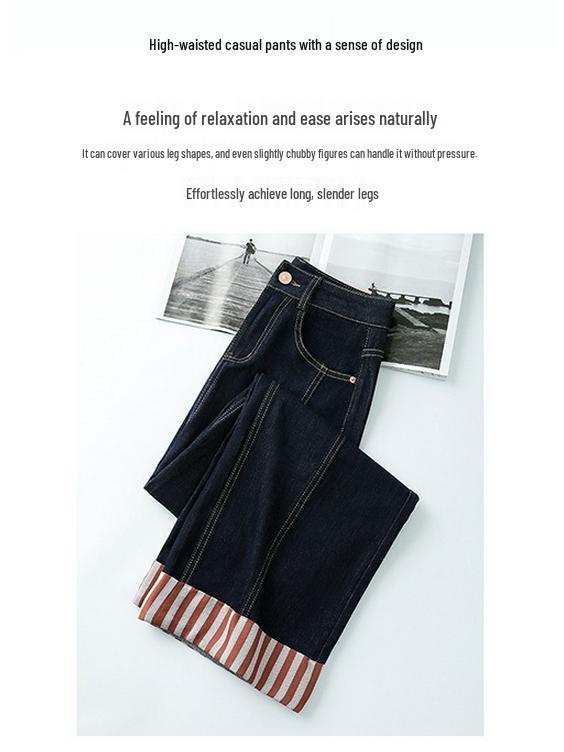 Korean Retro Striped Patchwork Loose Jeans for Spring & Autumn 2025
