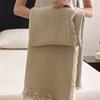 Coperta Morbida Traspirante in Mussola Waffle di Cotone 100% con Frange per Divano Letto Ufficio Viaggio