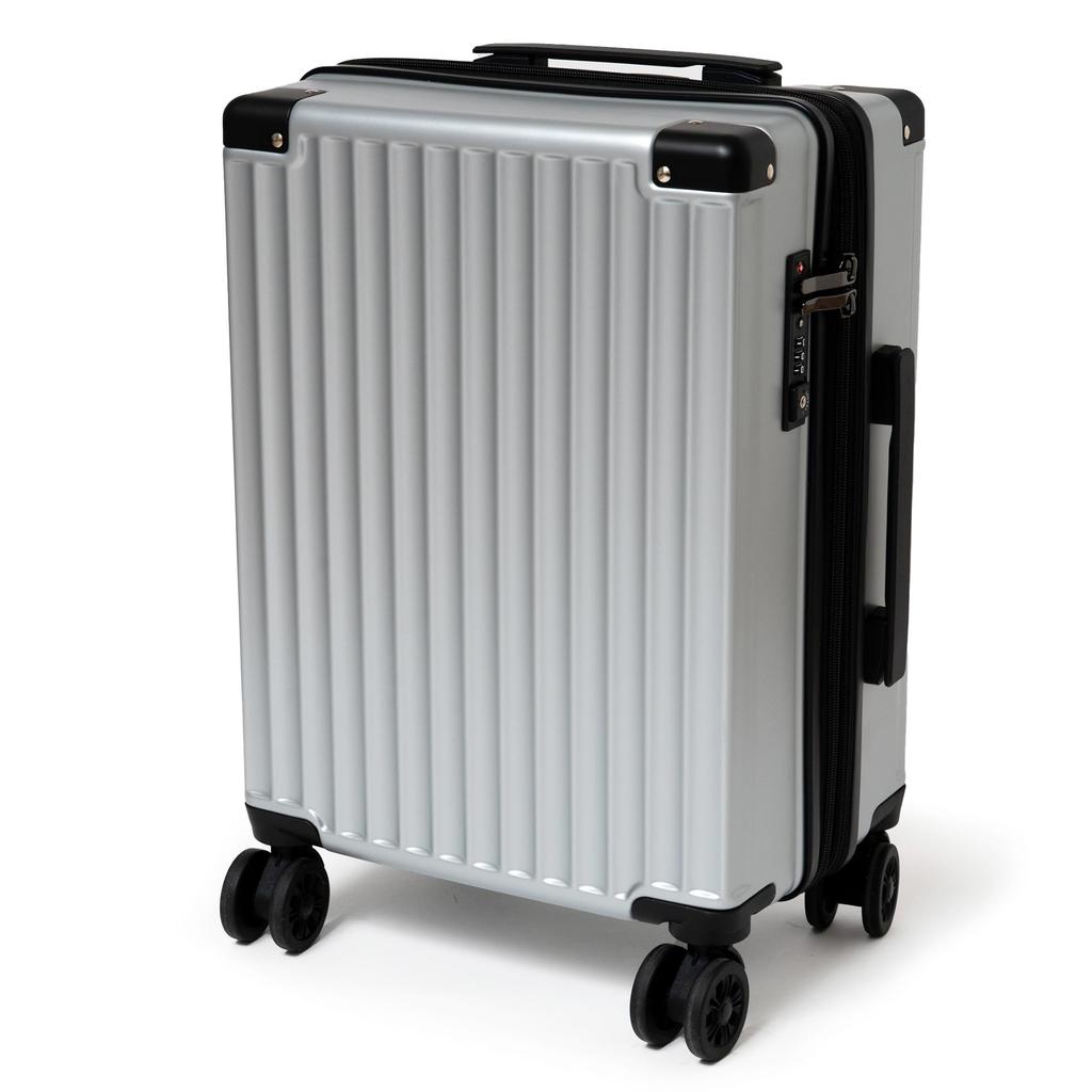 Small Double with Drink Silver [Basic Land] Carry-on Suitcase, Size, 33L, Quiet, Casters, Holder, 3.6kg,
